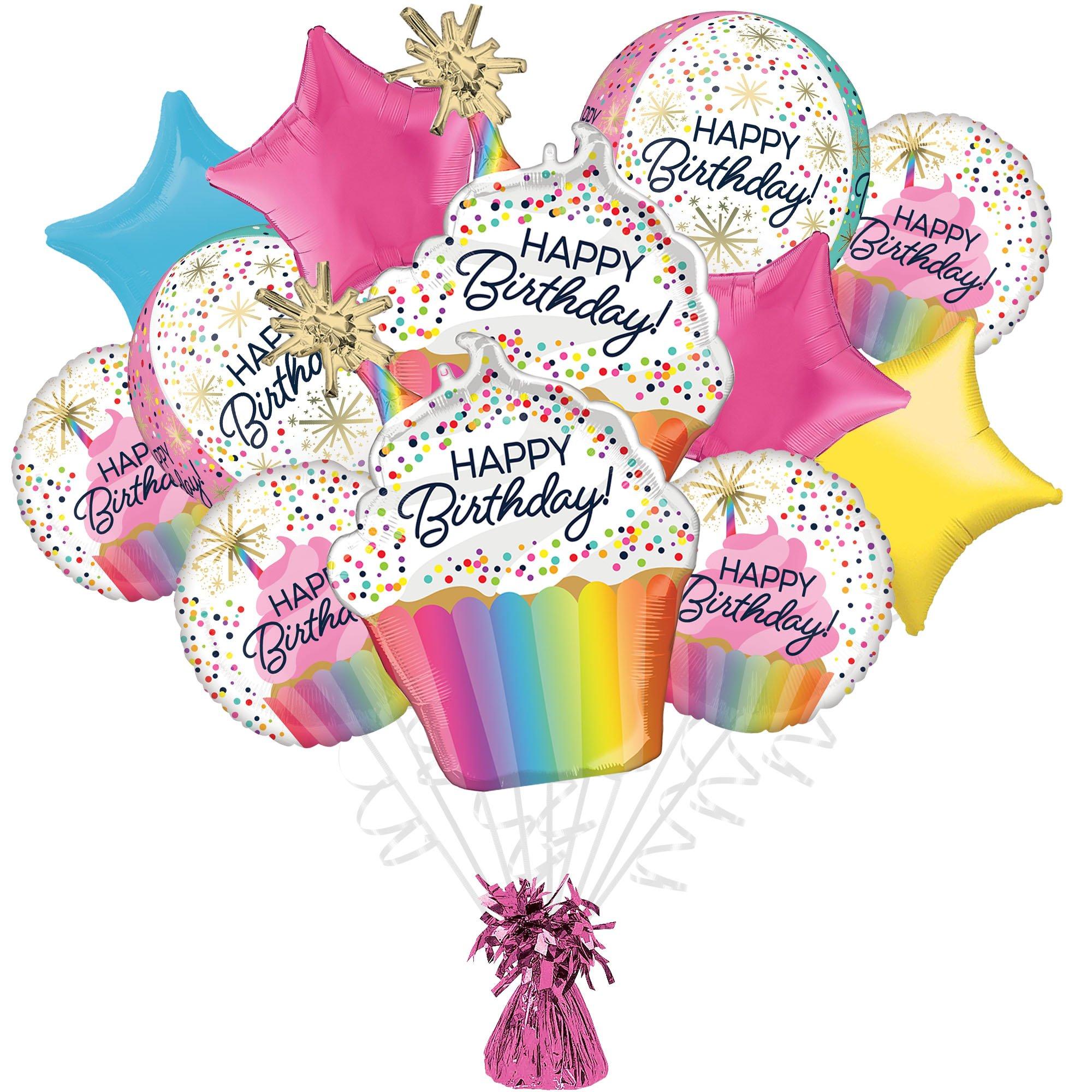 Premium Confetti Sprinkle Birthday Foil Balloon Bouquet with Balloon Weight 13pc Party City